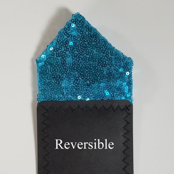 Men's Sequin Pre-Folded Pocket Square Insert - Turquoise Blue - Picture 7 of 9